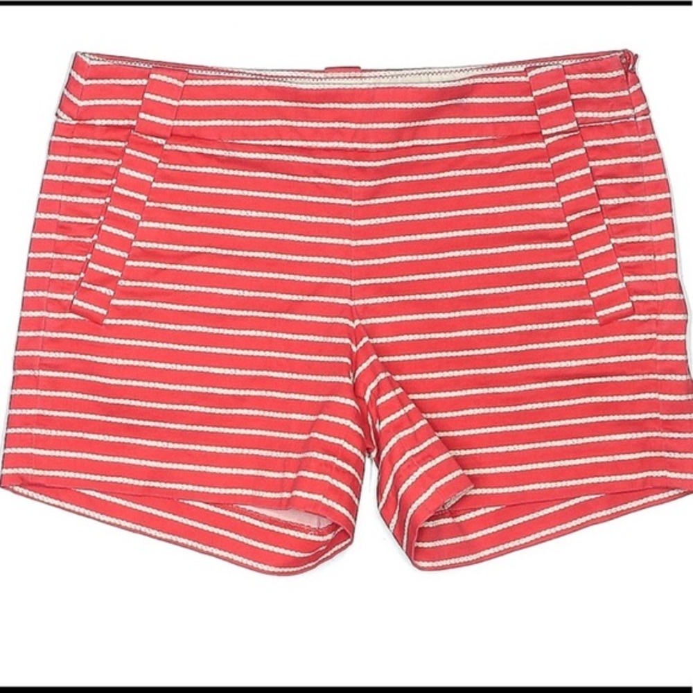 J.CREW Factory Red and white striped stretch mid rise shorts size 4